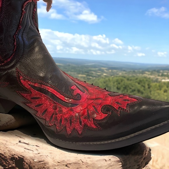 Old Gringo red eagle black leather & snake handmade vintage cowboy boot - Picture 14 of 17